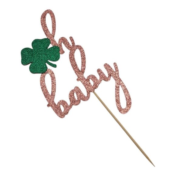 Rose Gold "Oh Baby" Cake Topper Shamrock Baby Shower & St. Patricks Decoration - Picture 1 of 4